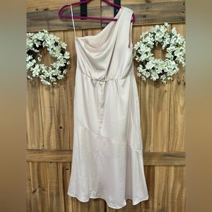 NWT Sam Edelman One shoulder silk champagne dress for wedding or cocktail Sz 12